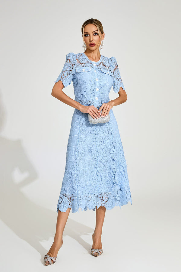 Fyraza Lace Embellished Maxi Dress In Blue
