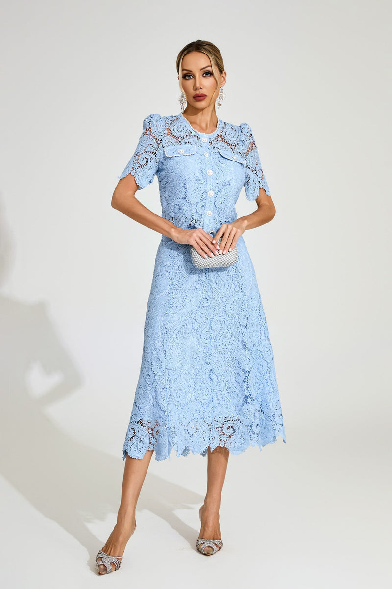 Fyraza Lace Embellished Maxi Dress In Blue