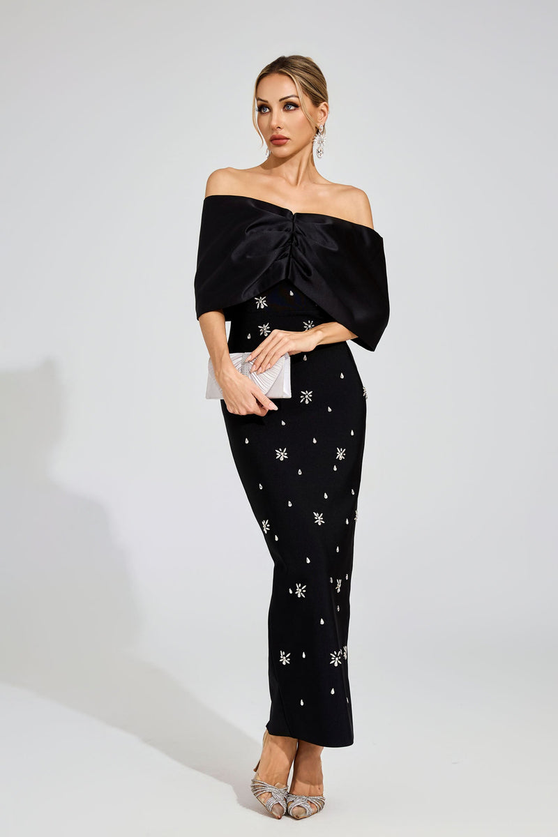 Eryndra Diamond Bandage Maxi Dress In Black