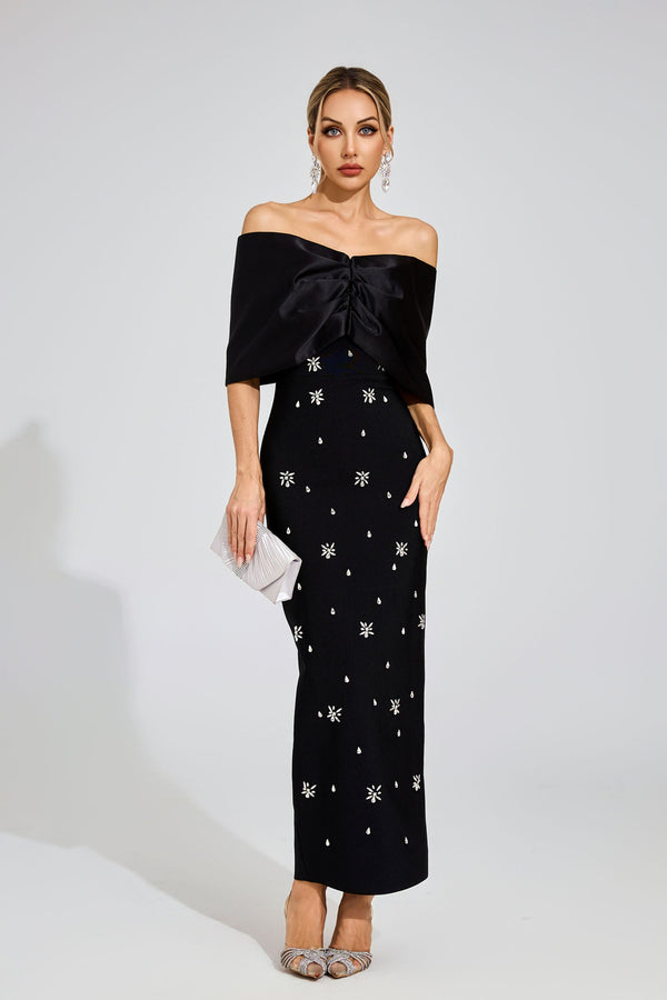 Eryndra Diamond Bandage Maxi Dress In Black