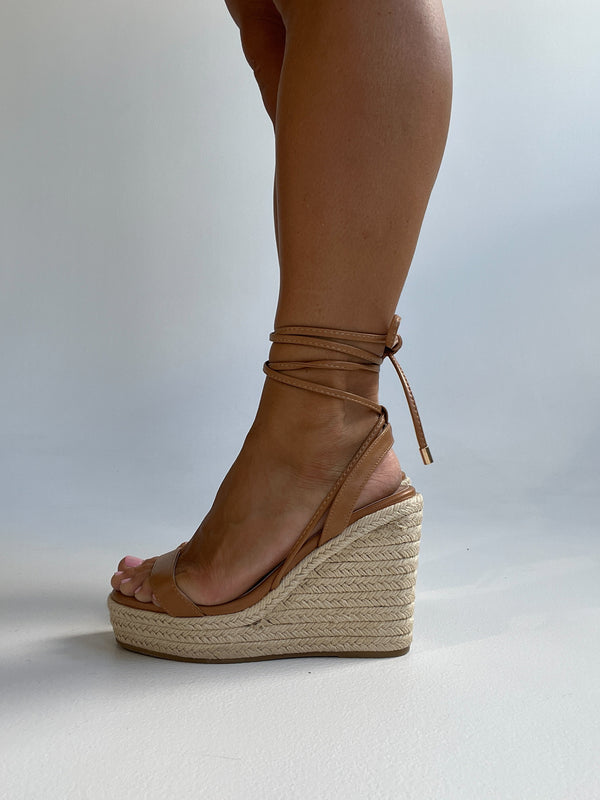 Espadrille Strappy Wedges Tan