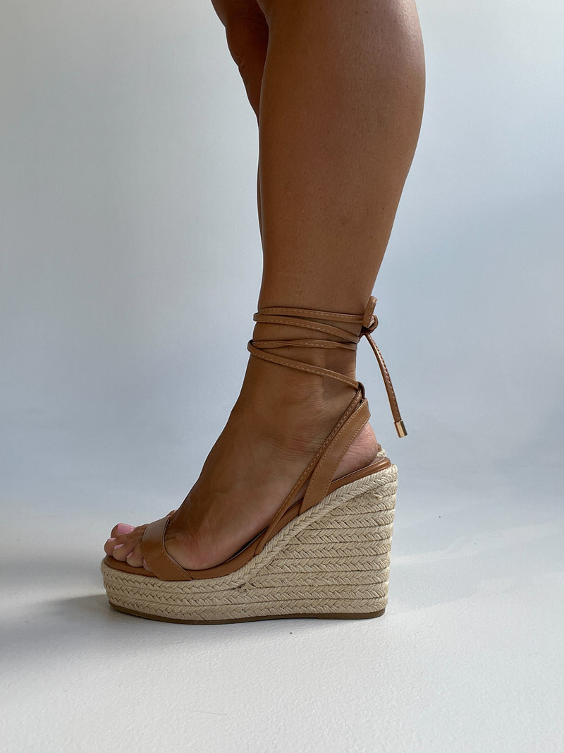 Espadrille Strappy Wedges Tan
