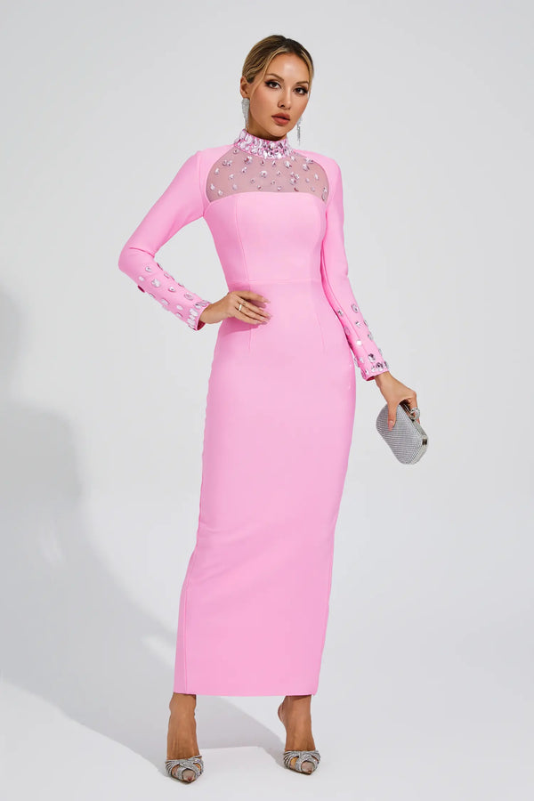 Oksana Diamond Bandage Dress In  Pink