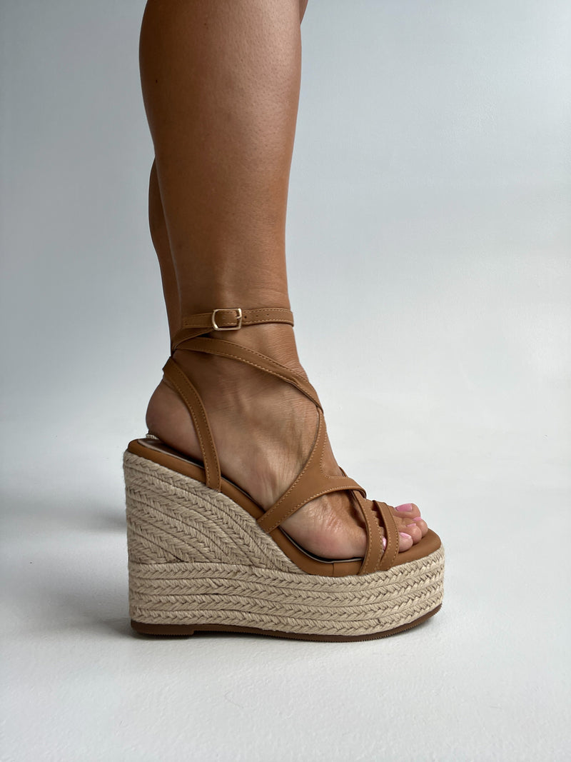 Fab Platform Strappy Wedges Camel
