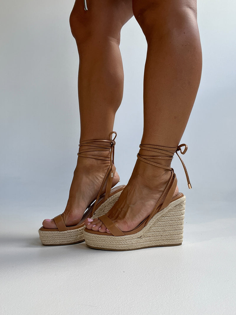 Espadrille Strappy Wedges Tan