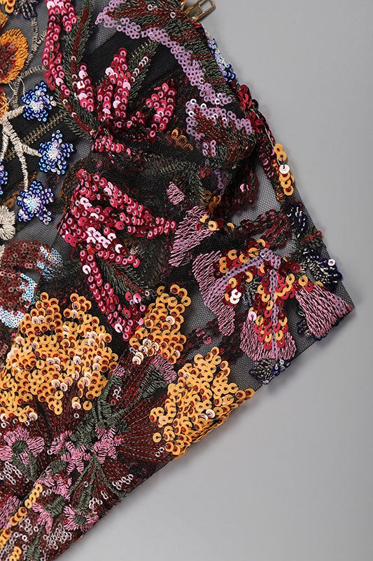 Tora Strapless Floral Sequin Maxi Dress