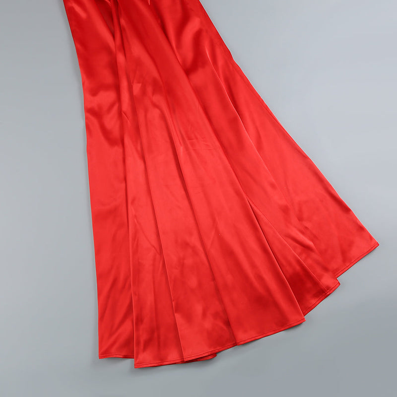 Thekla Halter Pleats Satin Maxi Dress In Red
