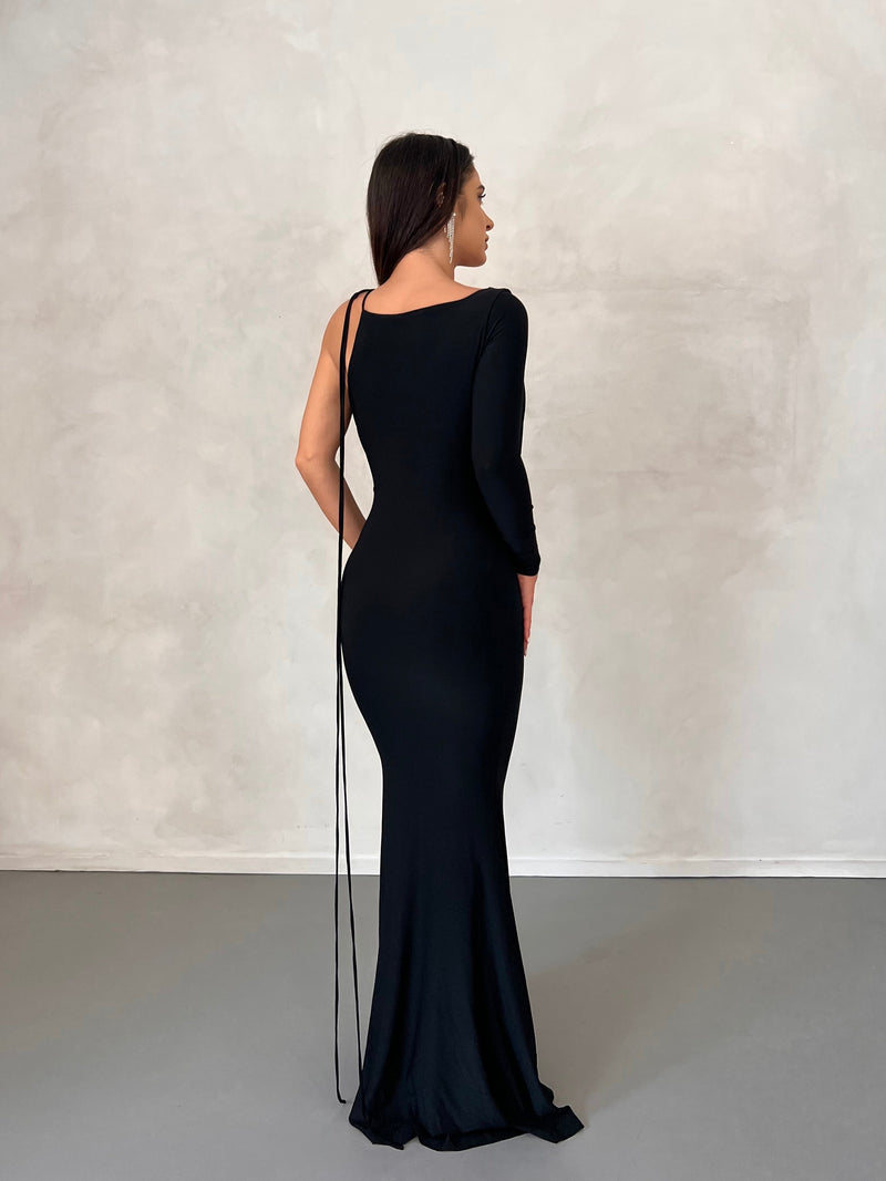 Harli One Shoulder Backless Maxi Dress In Black