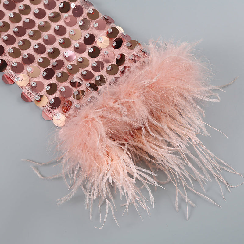 Gunnel Sequinned Feather-Trim Mini Dress