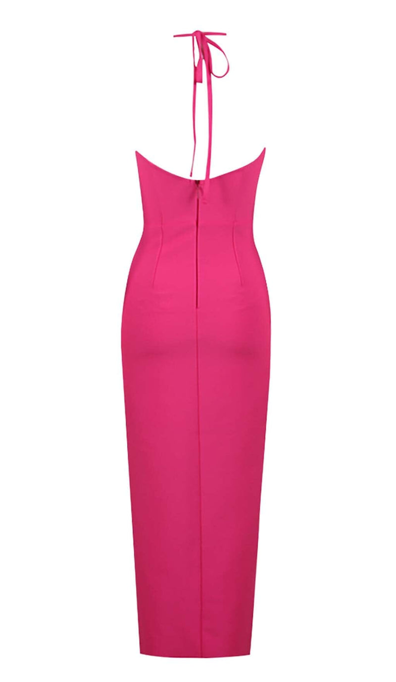 Werza Floral Embellished Slit Midi Dress In Pink