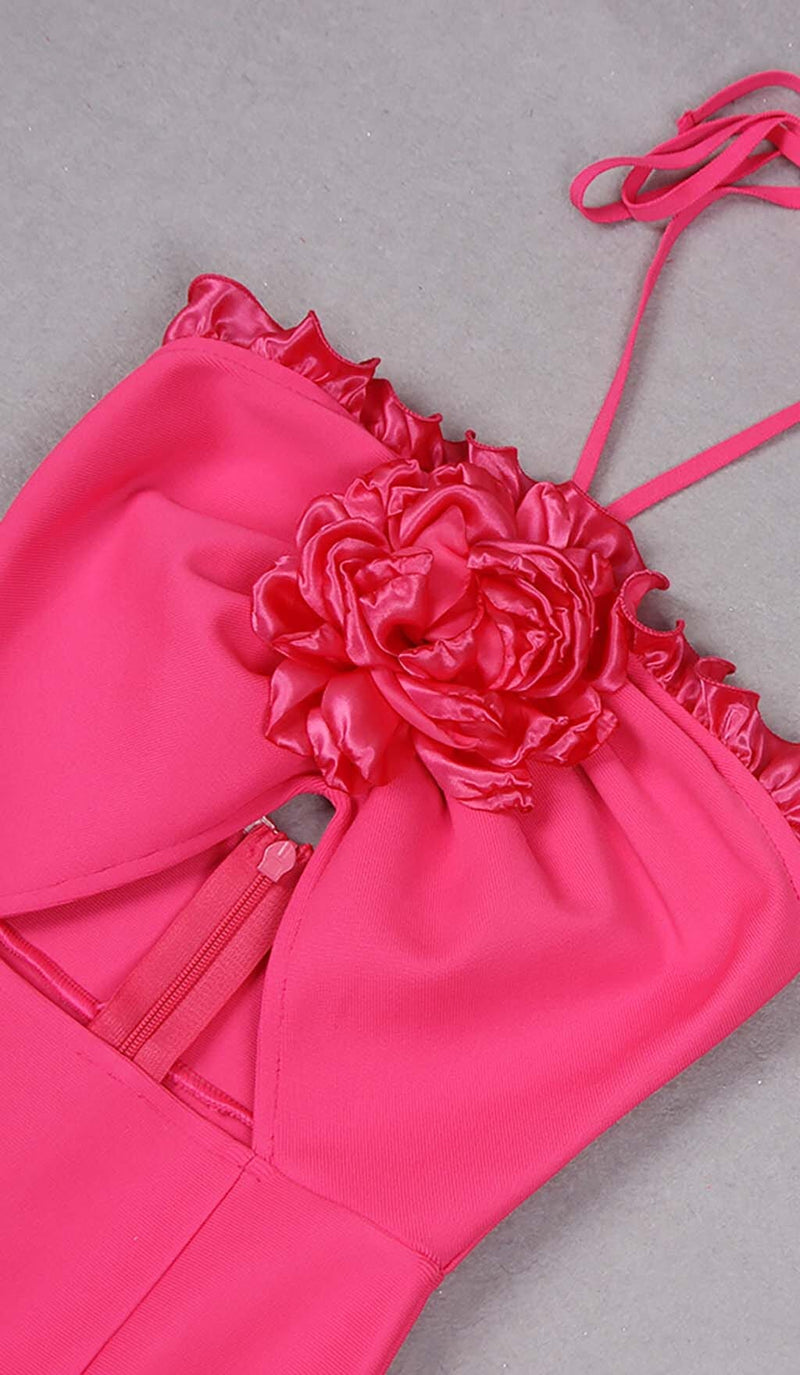 Werza Floral Embellished Slit Midi Dress In Pink