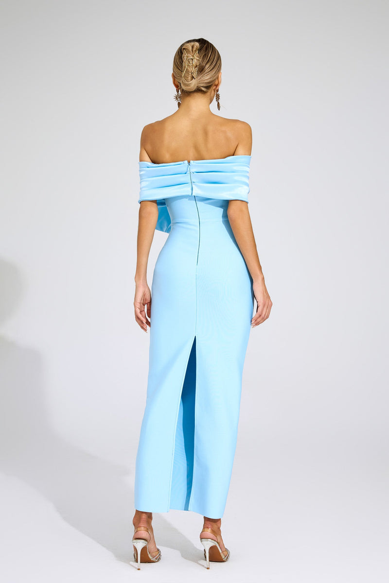 Jaelyra Bow Tie Bandage Maxi Dress In Blue
