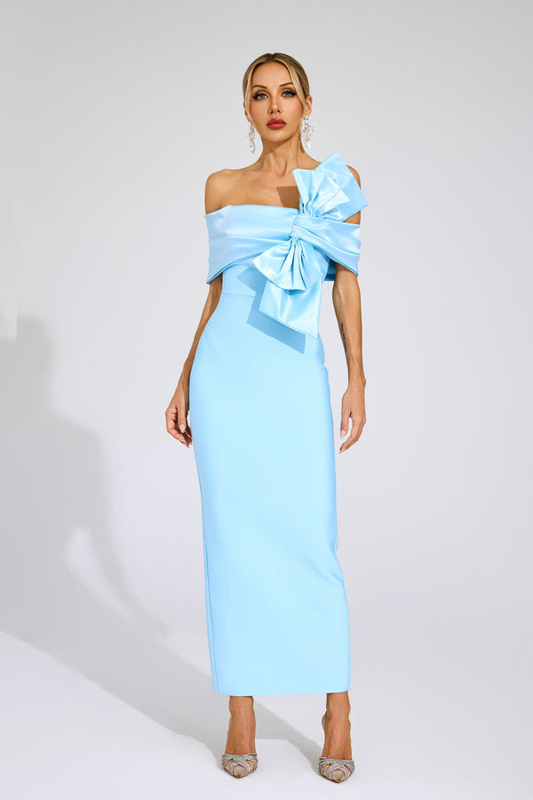 Jaelyra Bow Tie Bandage Maxi Dress In Blue