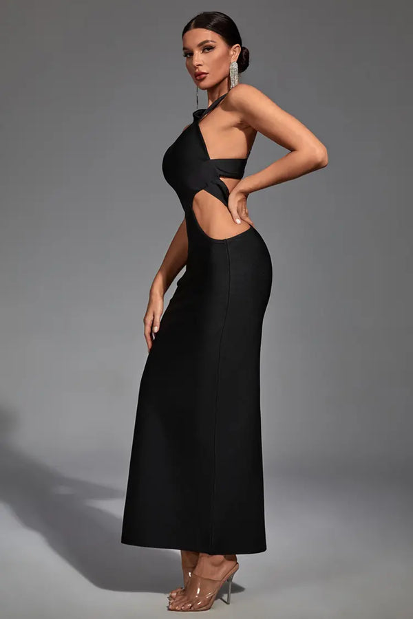 Noelle Black Irregular Bandage Maxi Dress