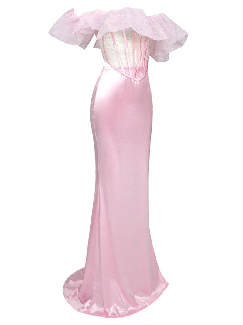 Lapani Off Shoulder Corset Satin Skirt Set