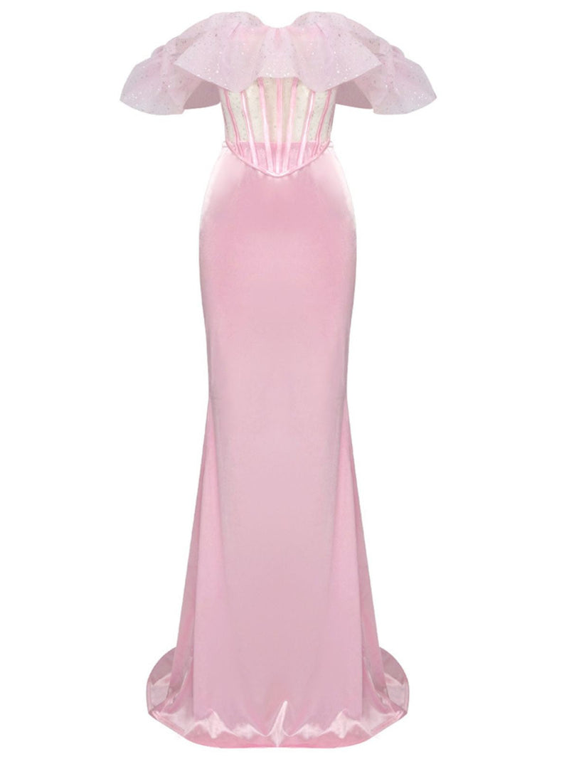 Lapani Off Shoulder Corset Satin Skirt Set