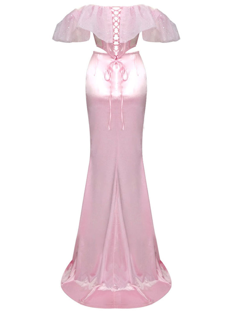 Lapani Off Shoulder Corset Satin Skirt Set