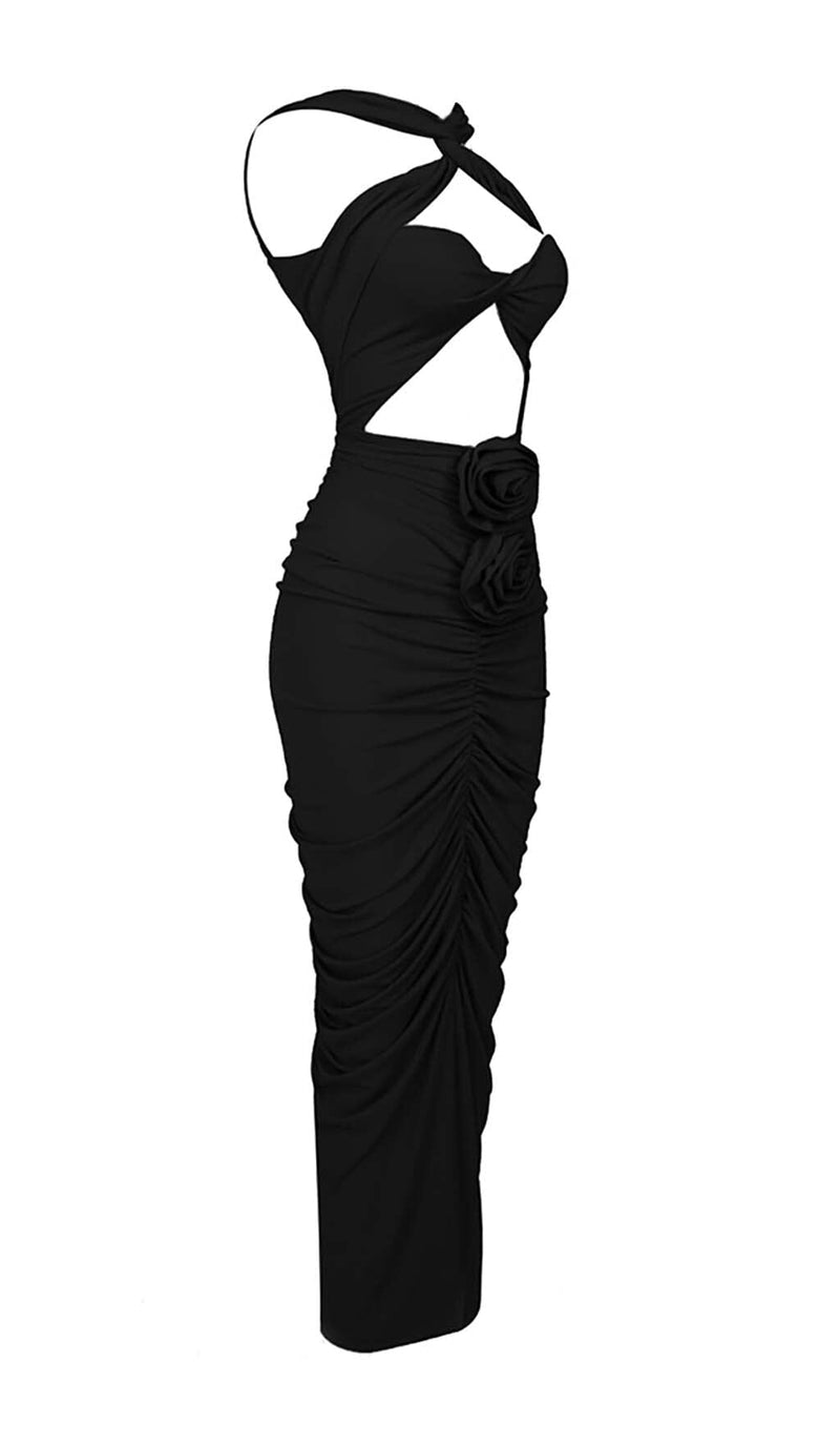 Jikia Rose Bodycon Maxi Dress In Black