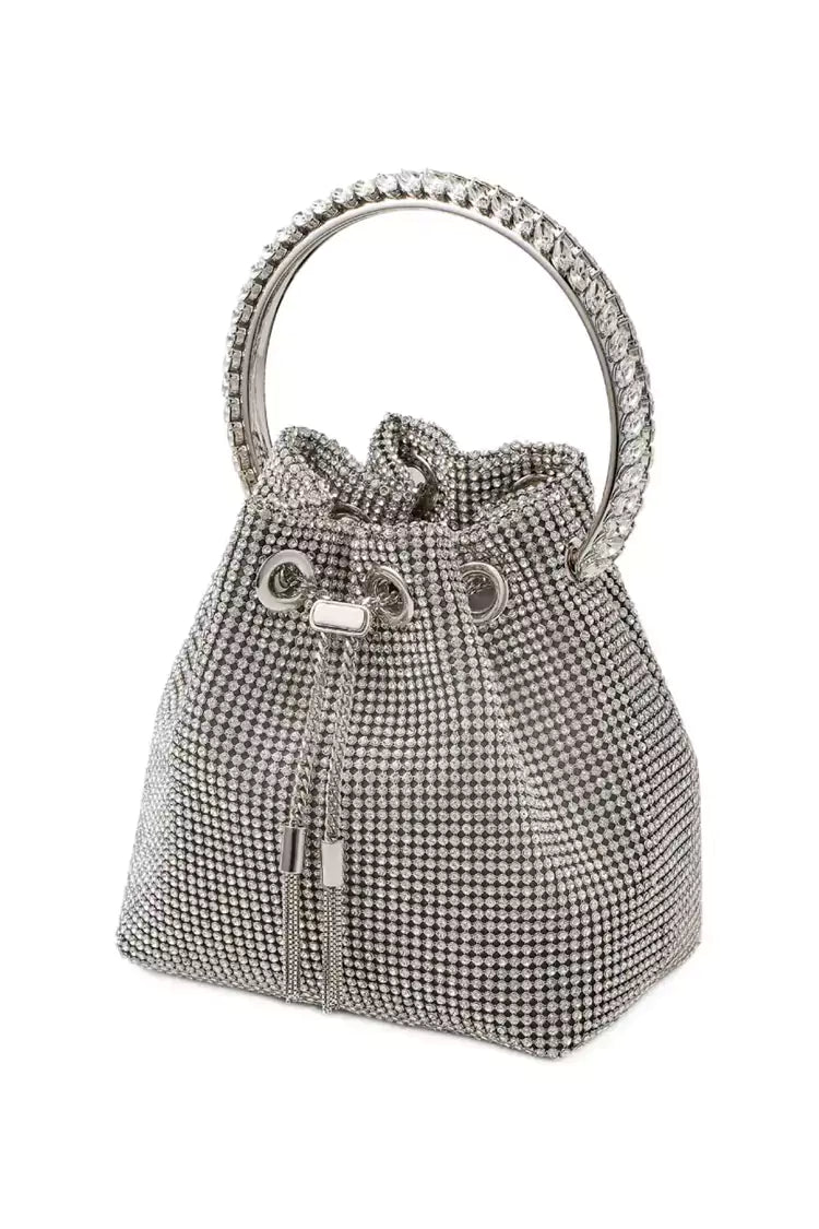 Jojo Silver Crystal Embellished Bucket Bag
