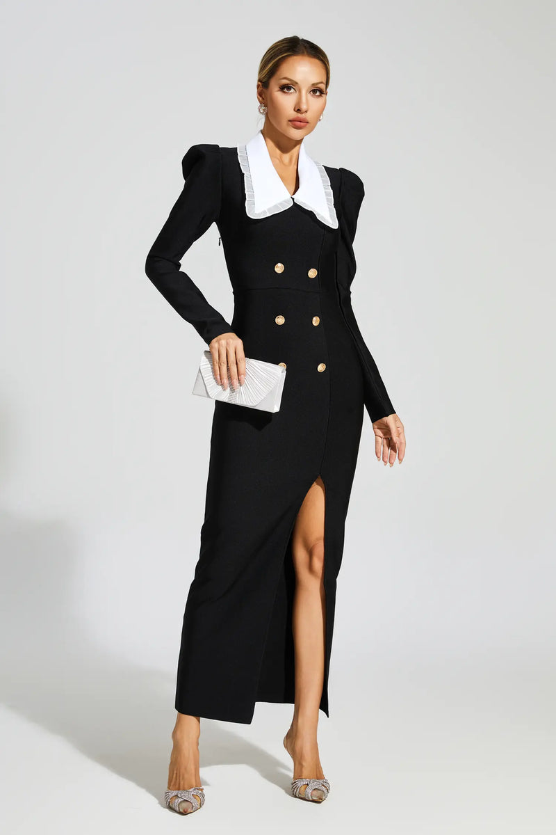 Arta Slit Long Sleeves Bandage Dress In Black
