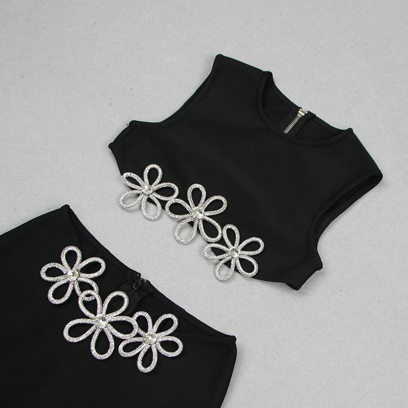 Kiwis Cutout Sleeveless Hot Rhinestone Set