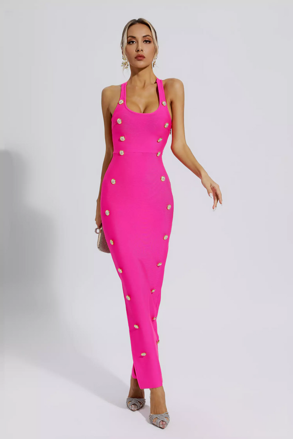 Sydney Button Embellished Bandage Dress In Pink