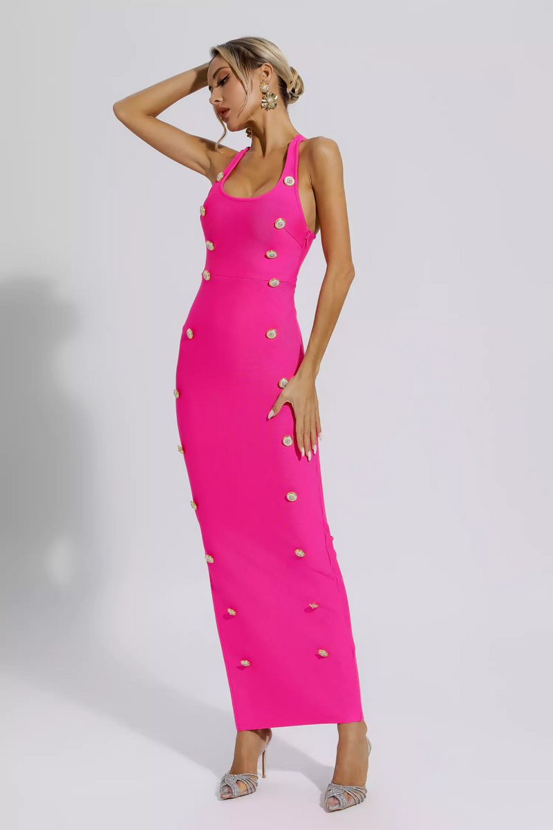 Sydney Button Embellished Bandage Dress In Pink