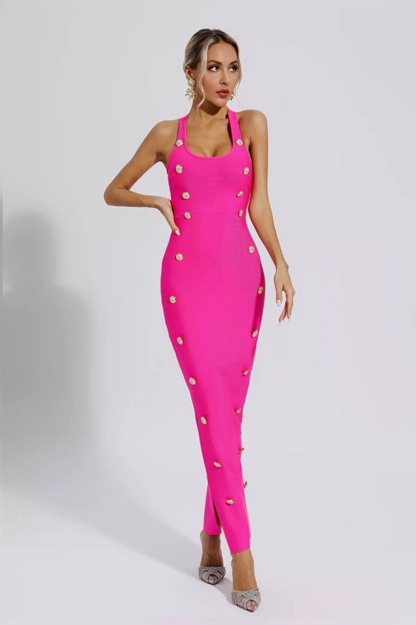 Sydney Button Embellished Bandage Dress In Pink