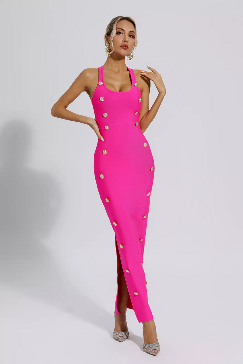 Sydney Button Embellished Bandage Dress In Pink