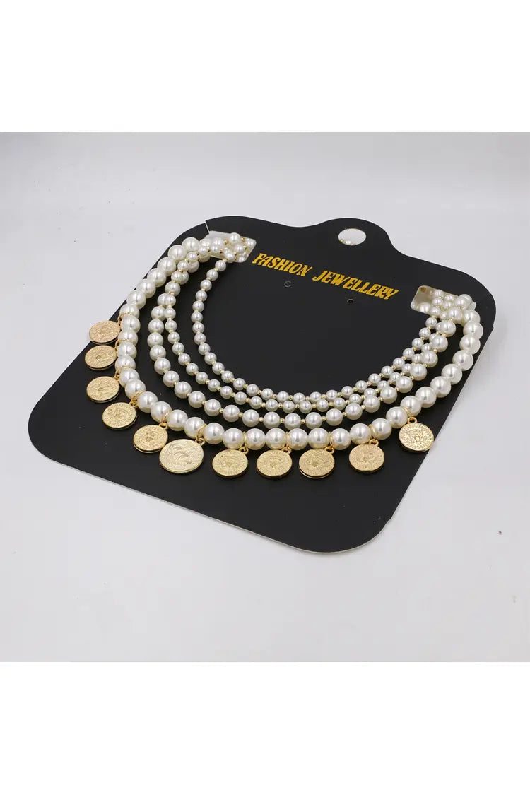 Lyrviel Pearl Gold Coin Necklace