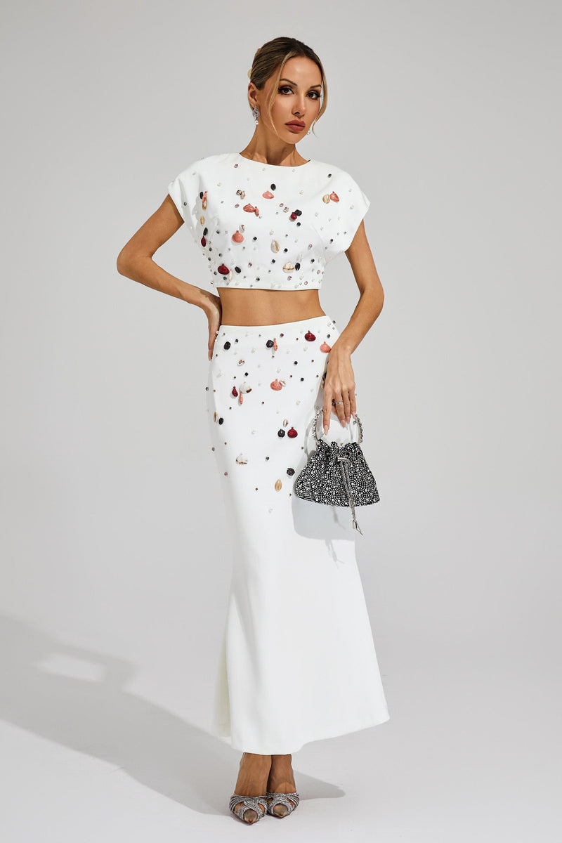 Ozzie Diamond Shells Embellished Set In White