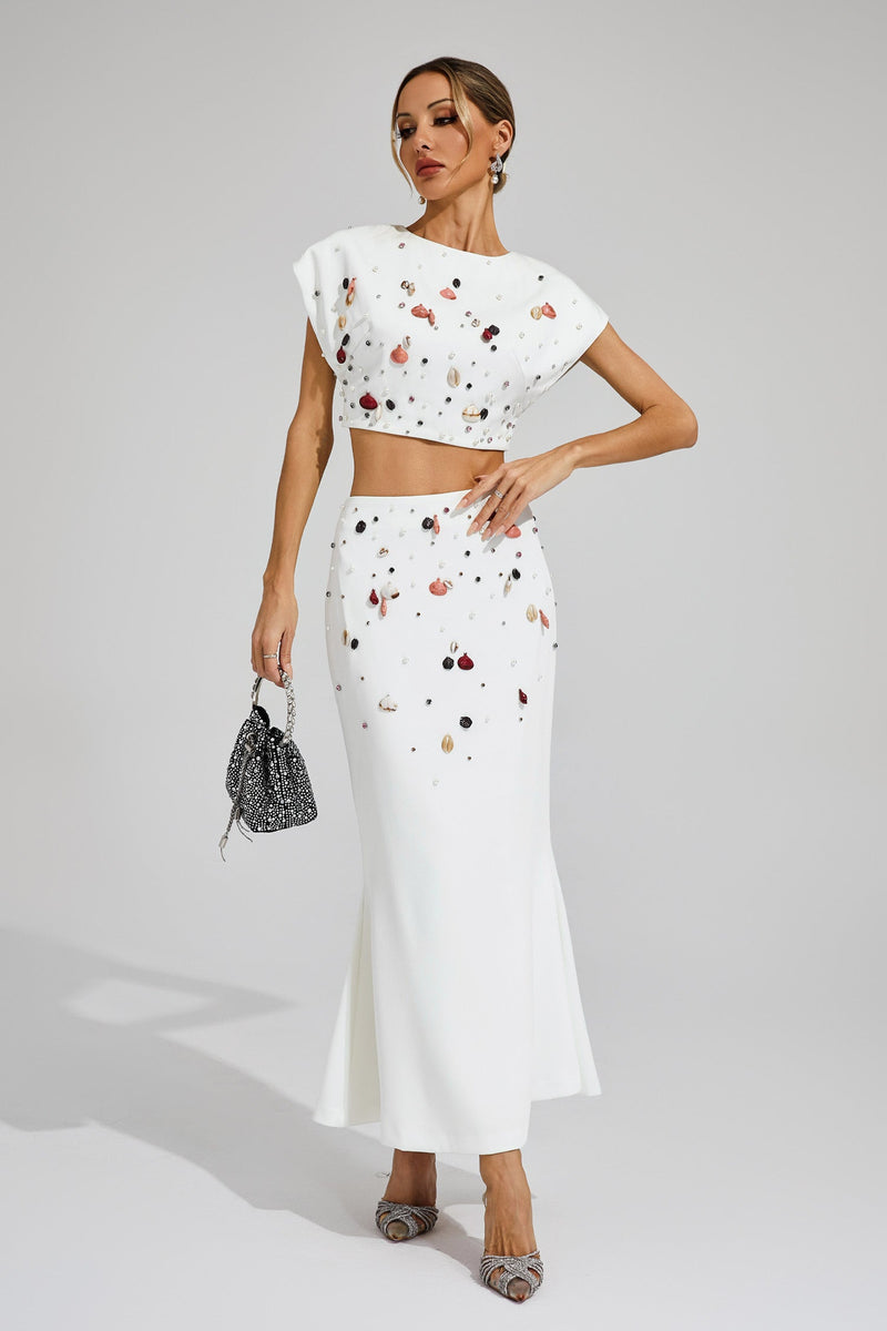 Ozzie Diamond Shells Embellished Set In White