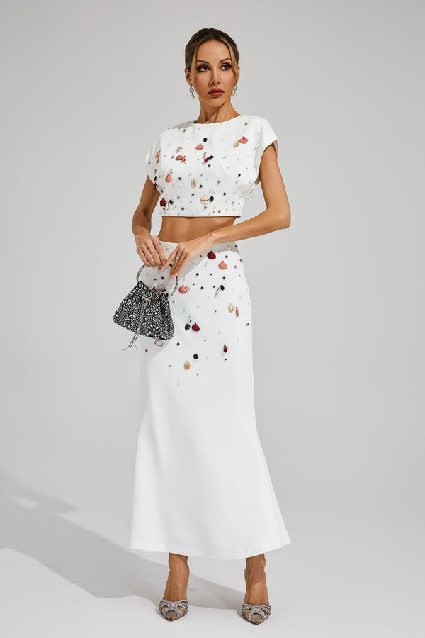 Ozzie Diamond Shells Embellished Set In White