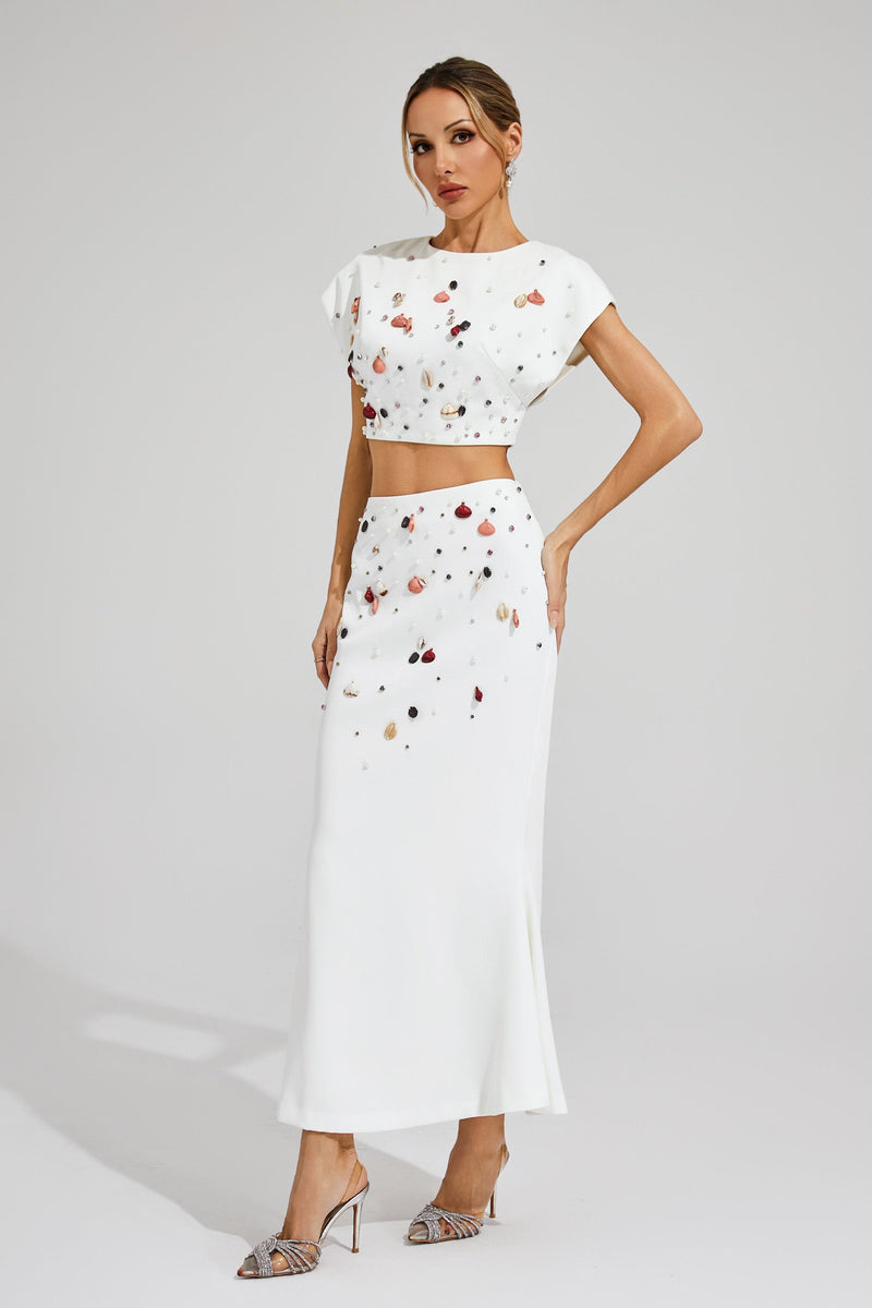 Ozzie Diamond Shells Embellished Set In White