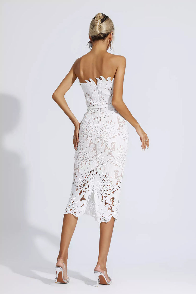 Malani White Floral Lace Midi Dress