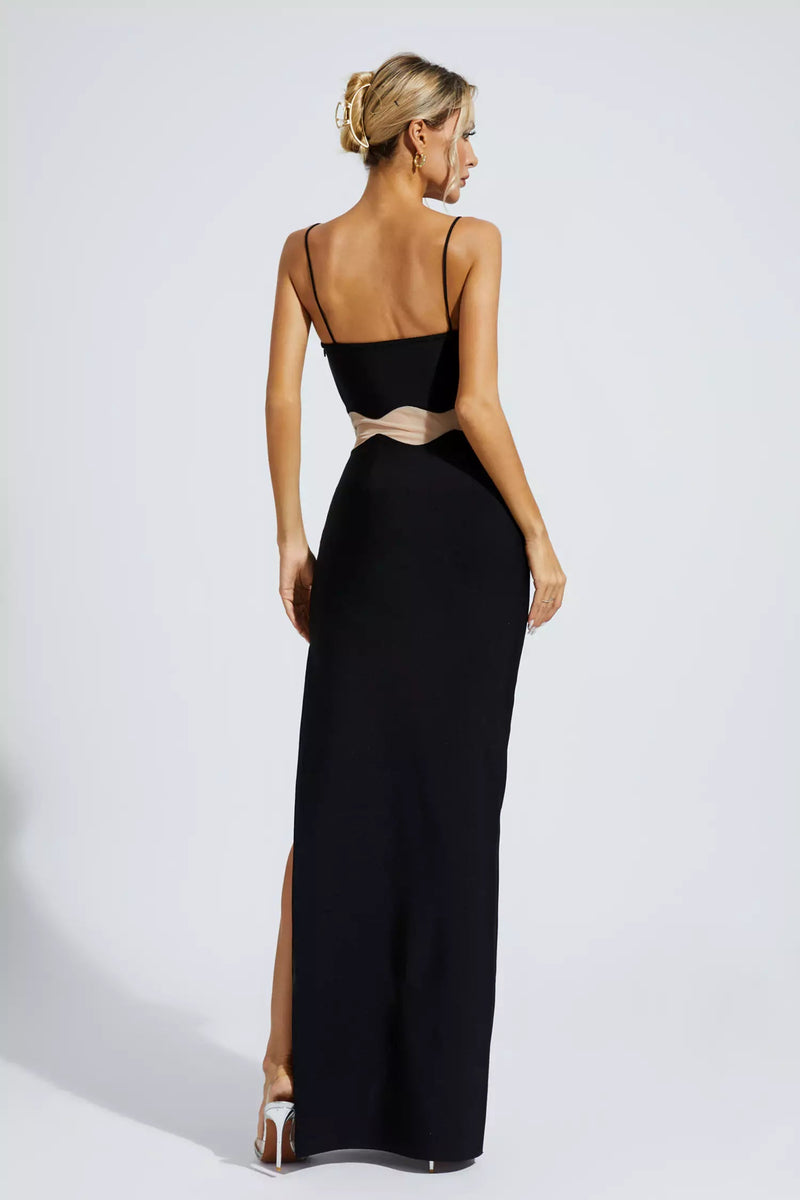 Nyellie Scalloped Mesh Insert Maxi Dress In Black