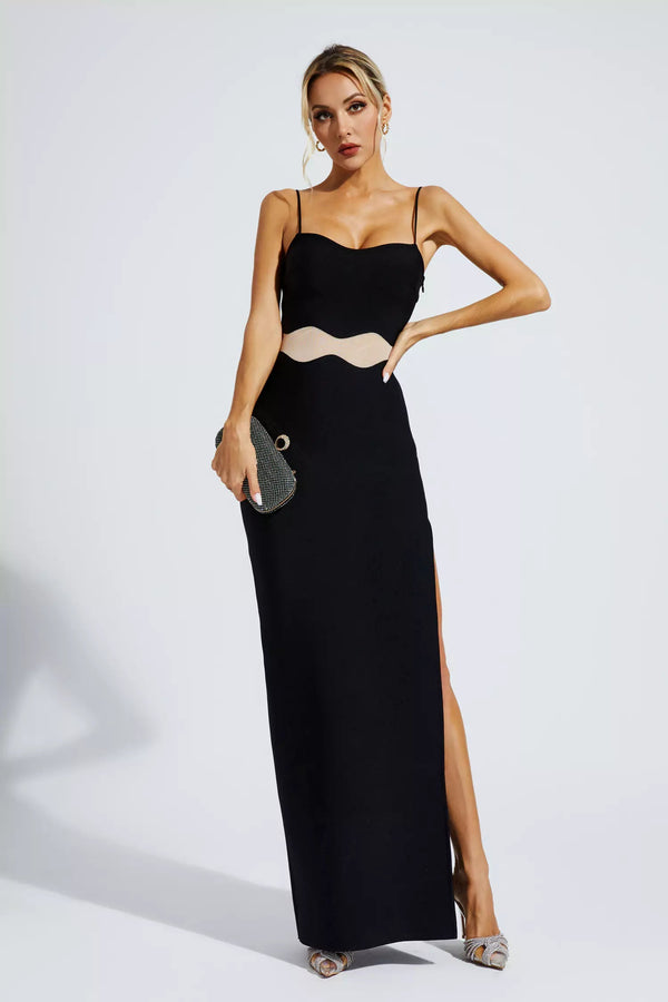 Nyellie Scalloped Mesh Insert Maxi Dress In Black