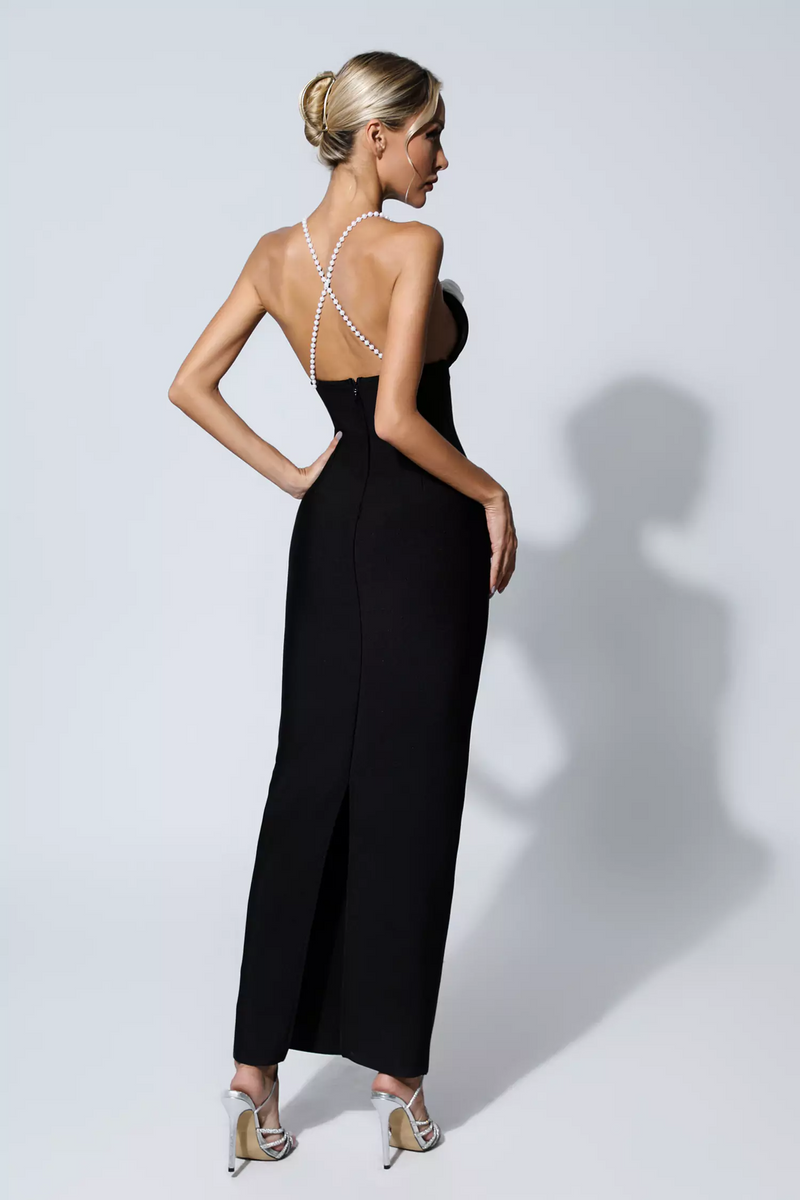 Donna Pearl Slip Floral Bandage Dress In Black