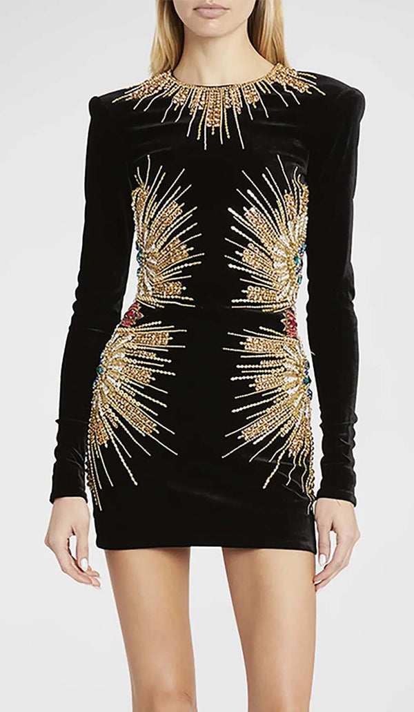 Nylea Long-Sleeve Embellished Mini Dress In Black