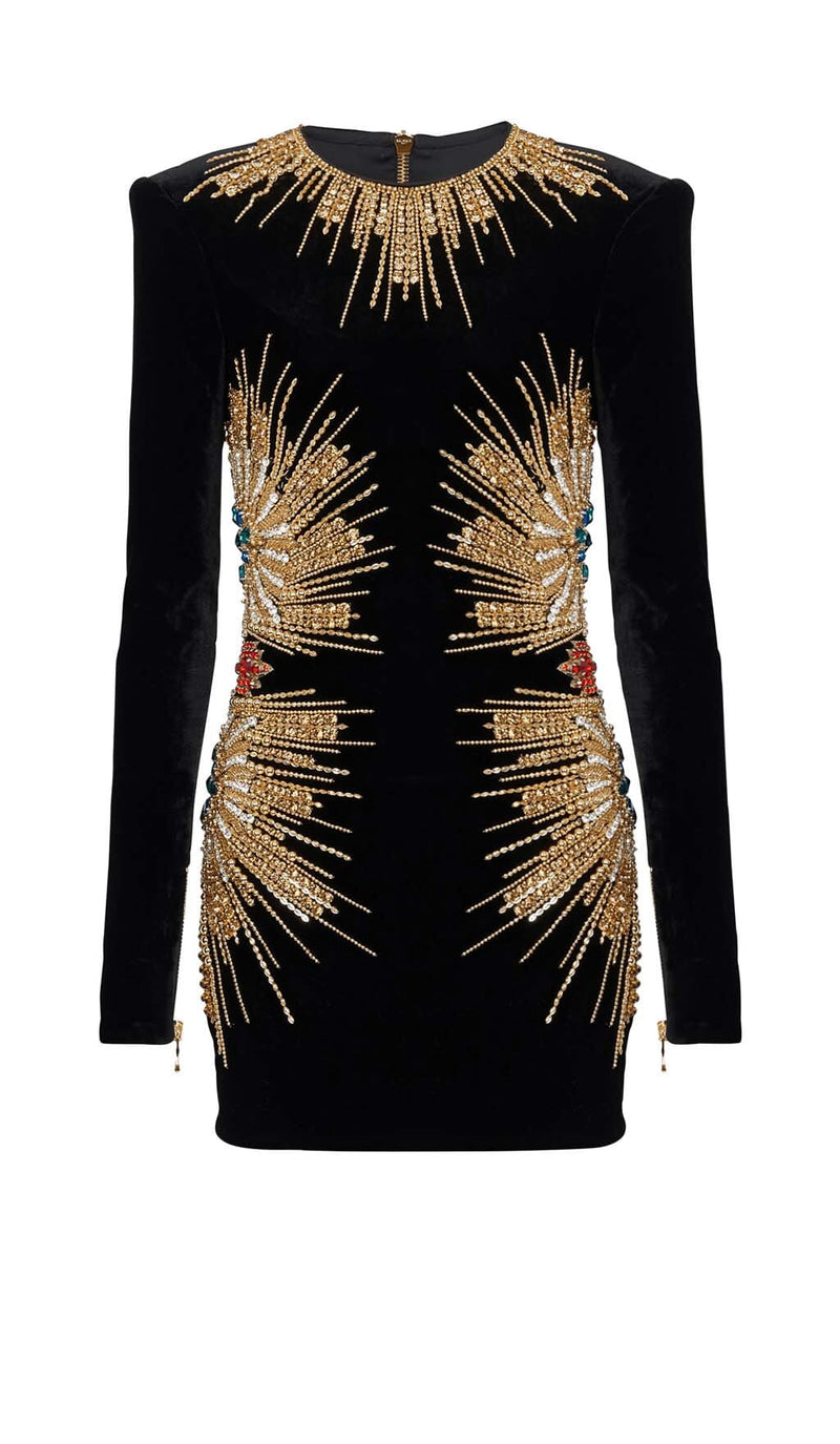 Nylea Long-Sleeve Embellished Mini Dress In Black