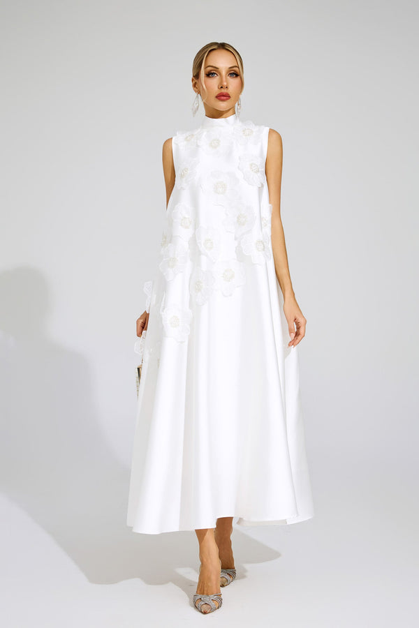 Gianni Flowers Sleeveless Dress In White