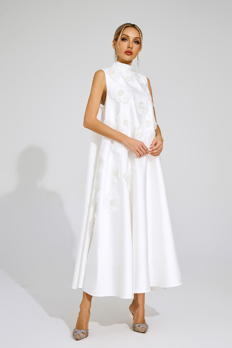 Gianni Flowers Sleeveless Dress In White