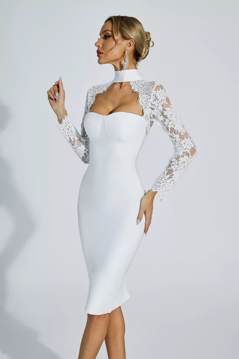 Kawko Lace Sleeve Bandage Dress In White