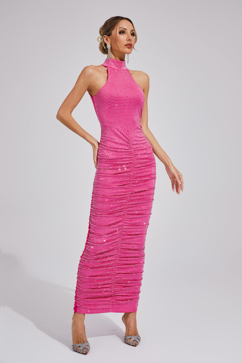 Yvithra Diamond Maxi Dress In Rose Red