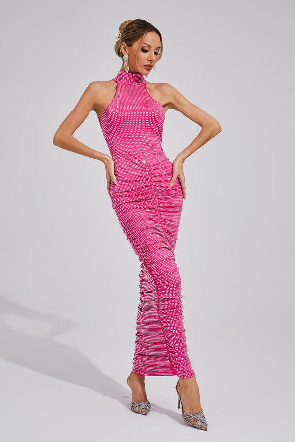 Yvithra Diamond Maxi Dress In Rose Red