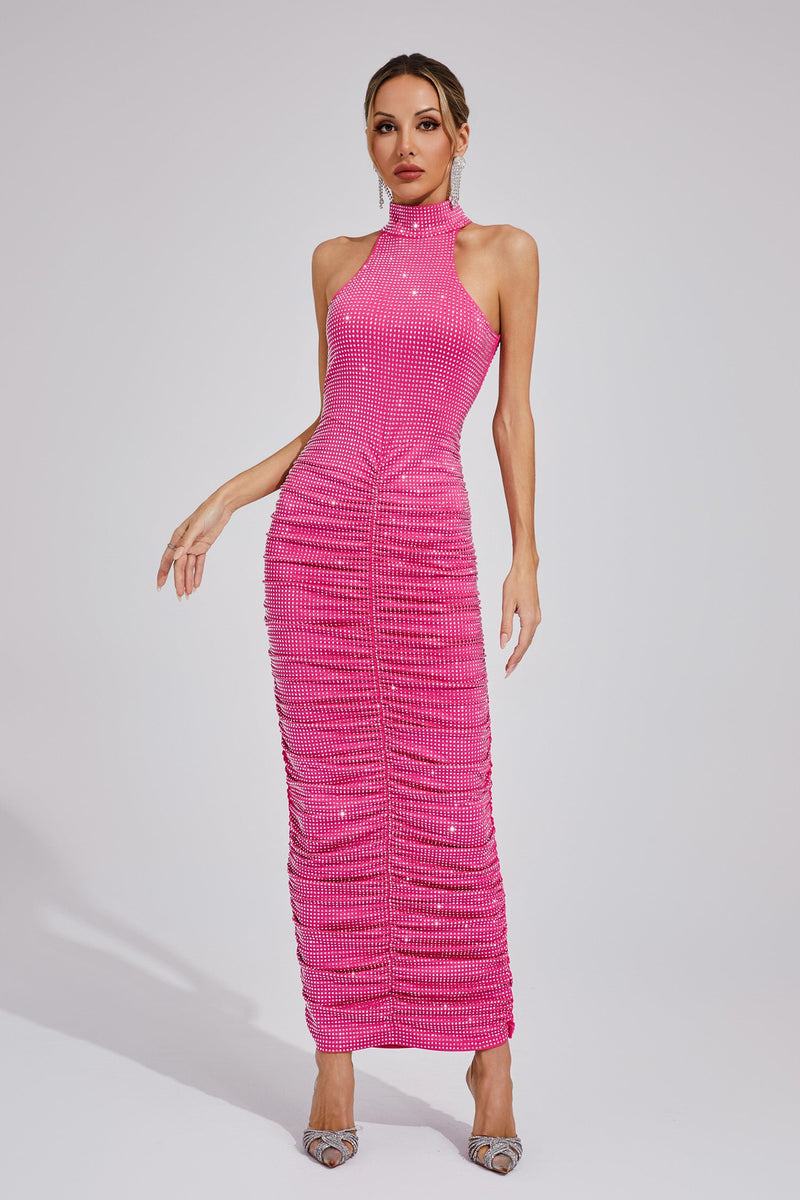 Yvithra Diamond Maxi Dress In Rose Red
