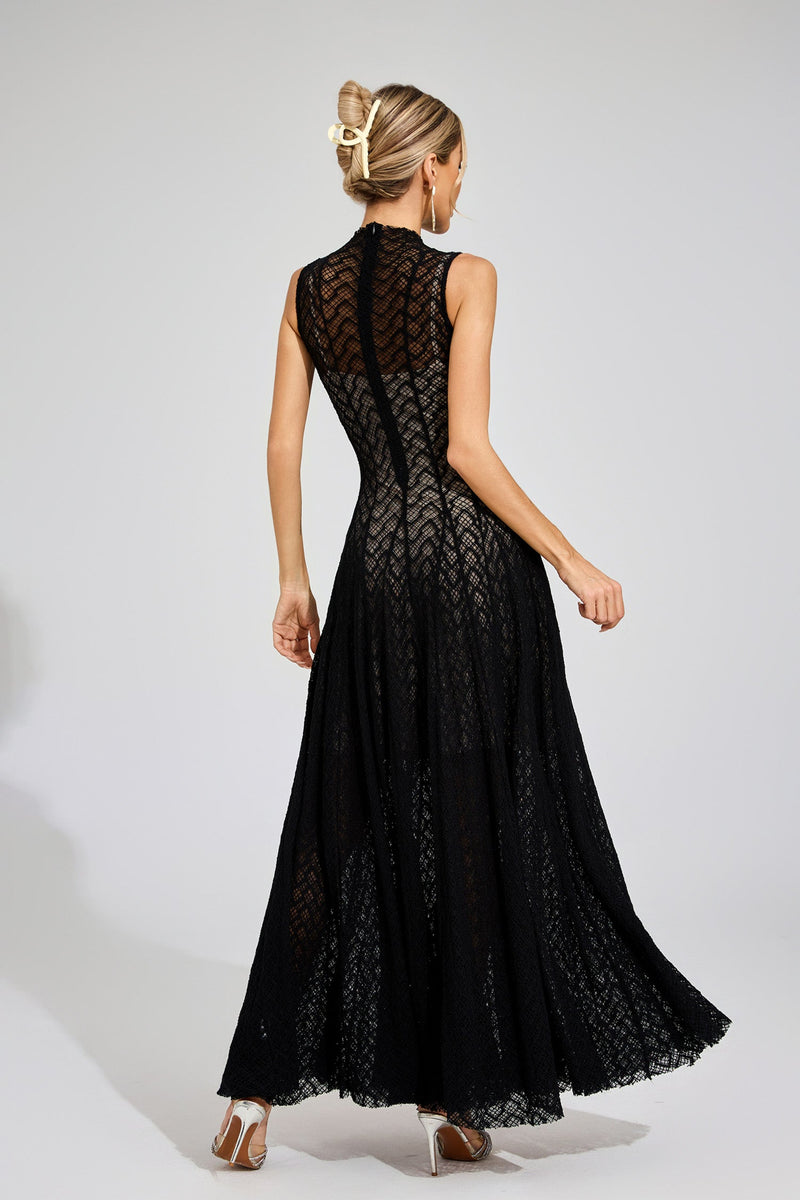 Eryndel Lace Sleeveless Maxi Dress In Black