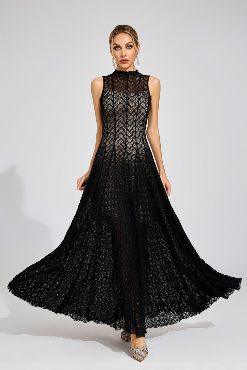Eryndel Lace Sleeveless Maxi Dress In Black