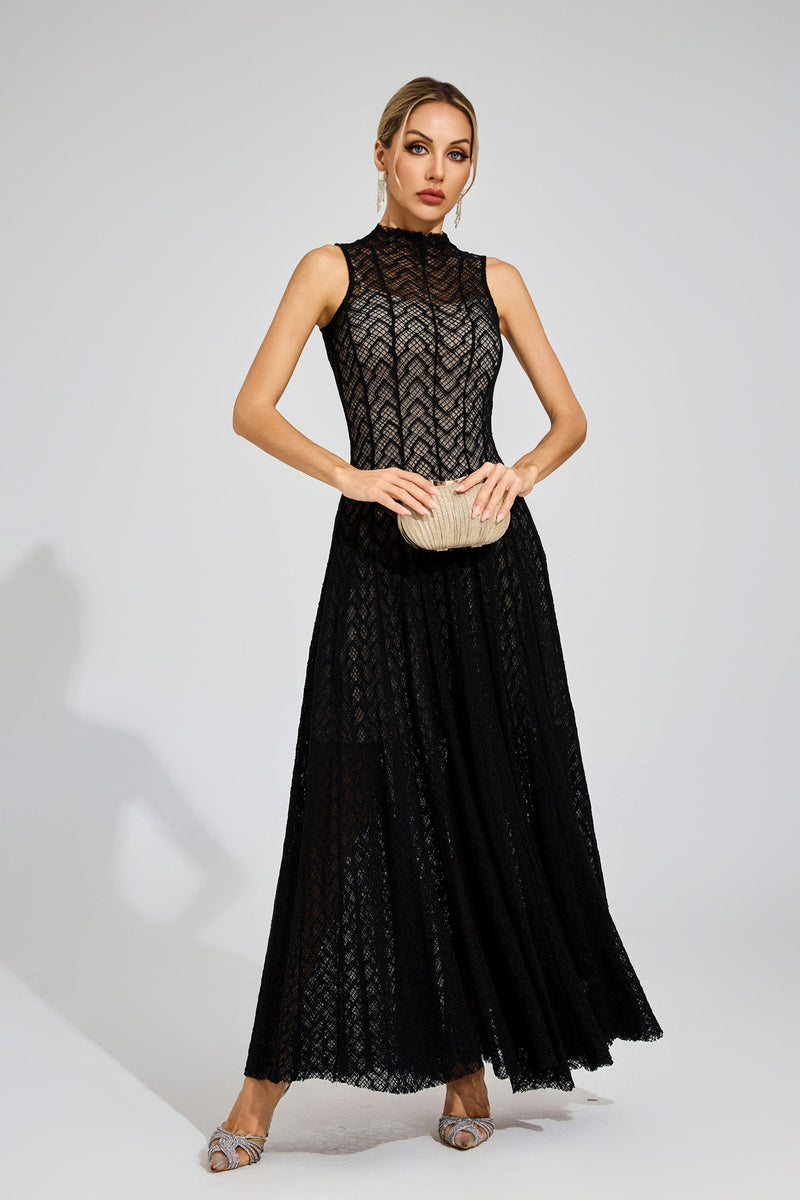 Eryndel Lace Sleeveless Maxi Dress In Black