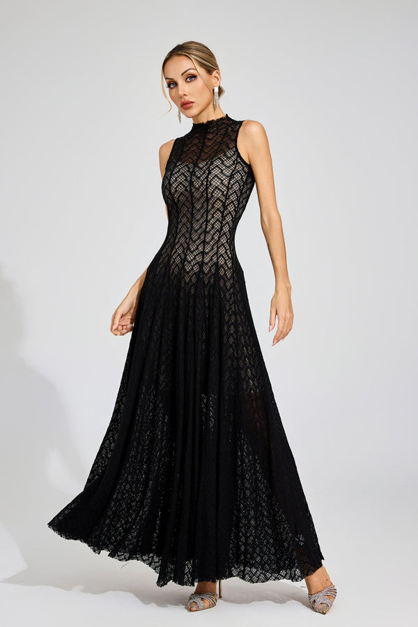 Eryndel Lace Sleeveless Maxi Dress In Black